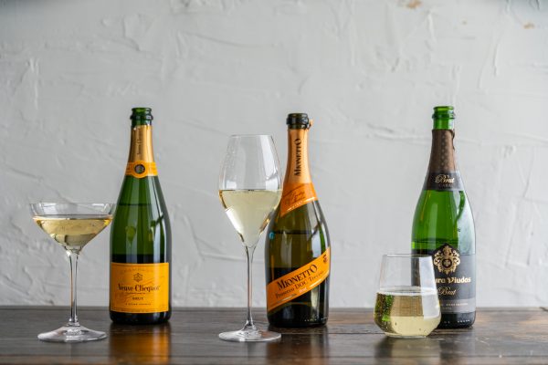 Champagne, Prosecco, and Cava with glasses