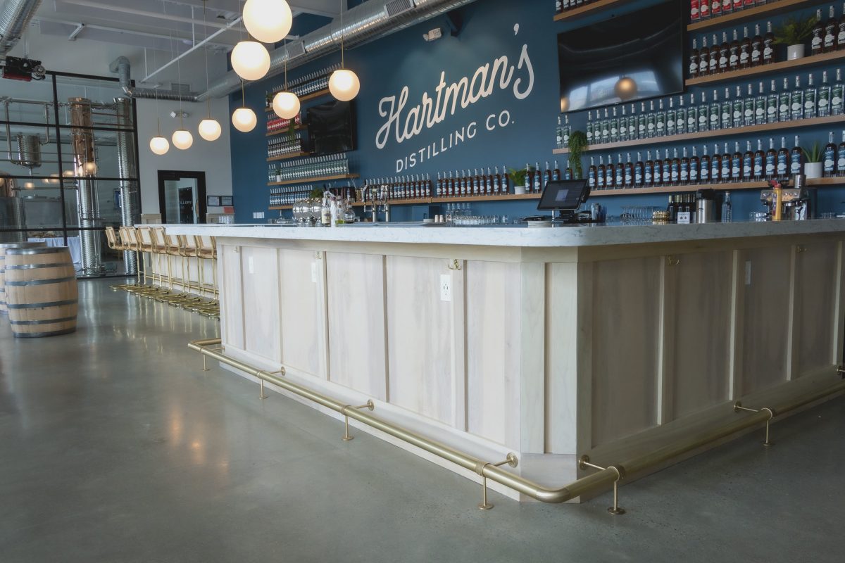 hartmans distilling brushed brass bar rail