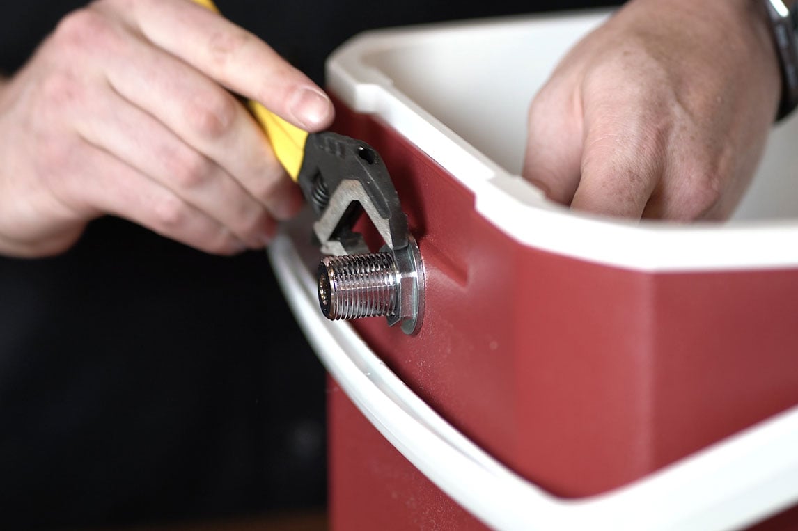 connecting the cooler coupler on a DIY Jockey Box