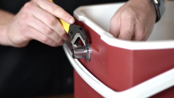 connecting the cooler coupler on a DIY Jockey Box