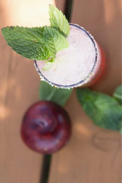 Overhead shot of Plum Infused Rum Mojito