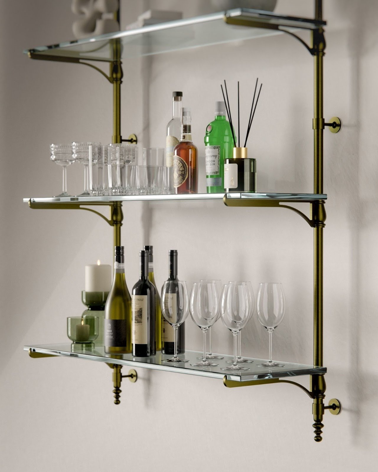 antique brass cantilever shelving