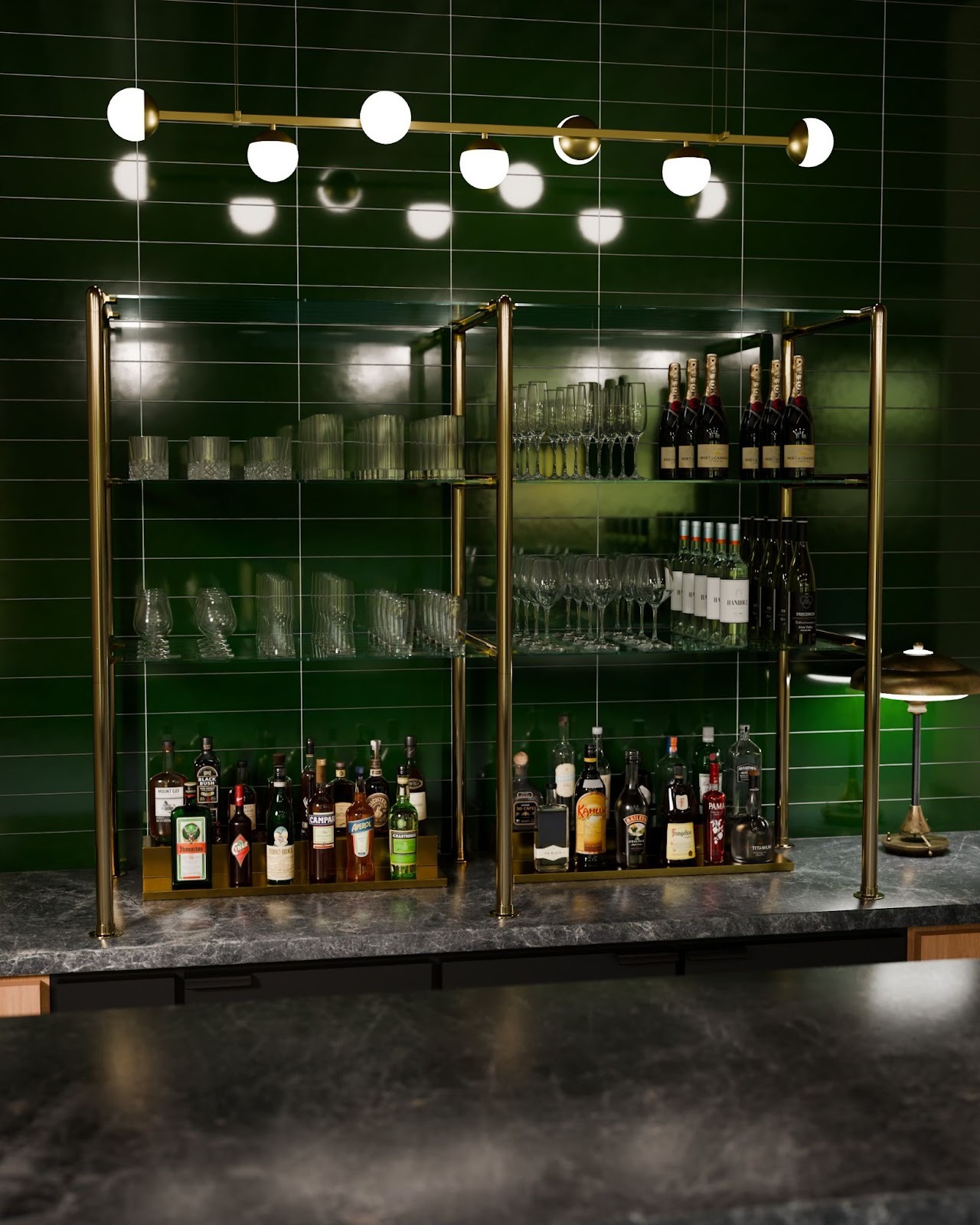 brass round tube bistro bar shelving